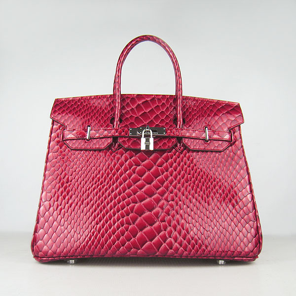 High Quality Fake Hermes Birkin 35CM Fish Veins Leather Bag Red 6089